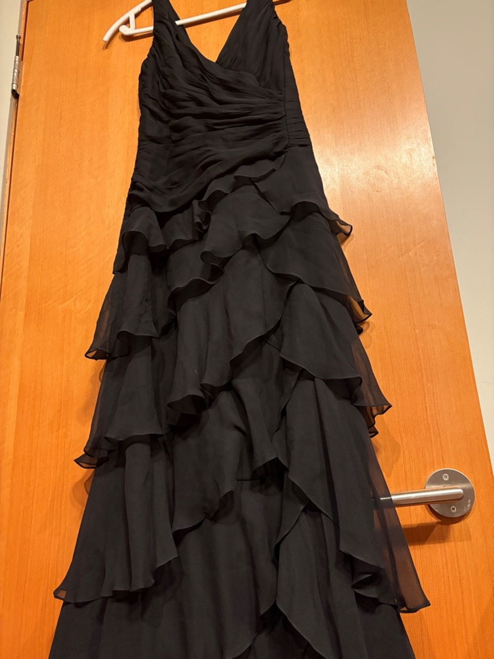 Tadashi Shoji Black V-Neck Tiered Ruffle Maxi Dress